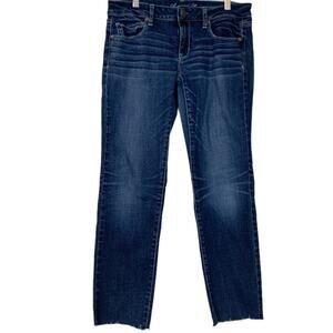 American Eagle AEO Dark Wash Skinny Crop Raw Hem Mid Rise Jeans Size 8 Short